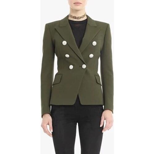 QUALITY TOP 10.110 RARE !!! Army Green Double-Breasted Blazers Silver BUTTONS OFFICE LADY 2021 Limited TOPS On sale