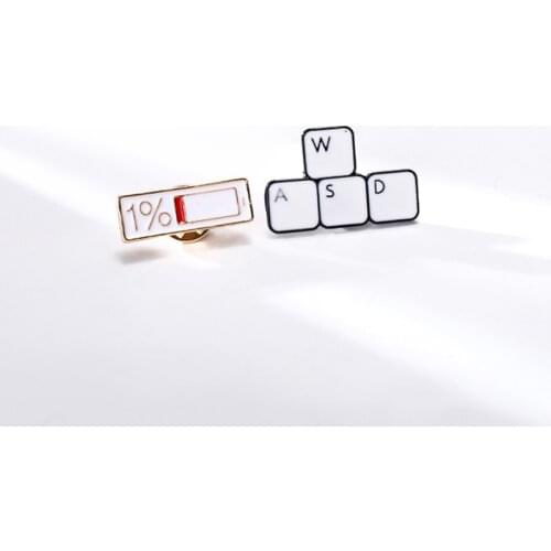 Funny Creative fashion WASD keyboard mobile phone Power 1% Fun Brooches Cartoon Jewelry Jackets Metal lapel Pins Backpack Badges