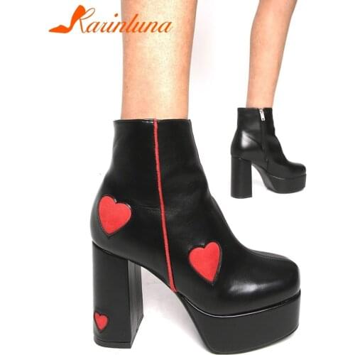 Big Size 35-43 Brand Ladies Sexy Elegant Ankle Boots Fashion Platform Thick High Heels Boots Women Party Cute Heart Shoes Woman