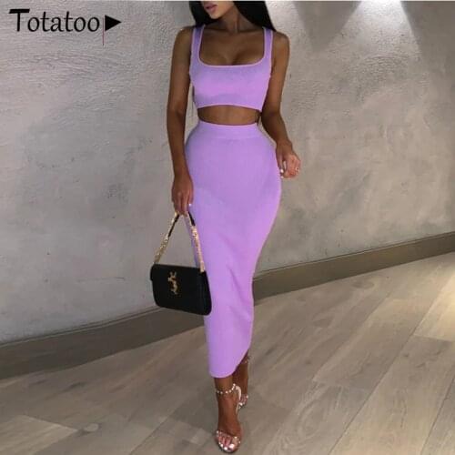 Novgril Rib Knit Two Piece Set Dress Women 2019 Summer Neon Vest Crop Top and Long Skirt 2 Piece Suit Sexy Club Party Midi Dress