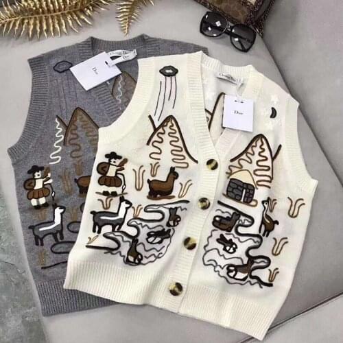 Harajuku Vintage Sweater Vest Women Autumn long Sleeve Loose Knitted Sweaters Printed Casual Cardigan roupas femininas 2020