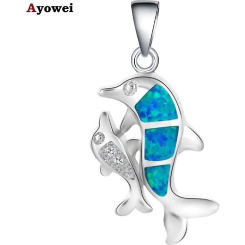 Distinctive Animal desisgn two Dolphins Blue Fire Opal stamp silver plated Pendants Women Fashion jewelry OP528A