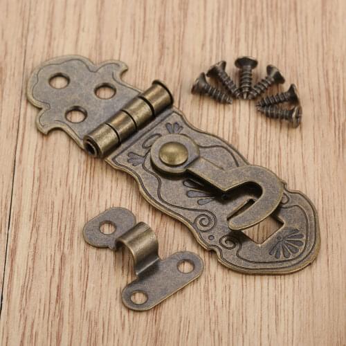 1Pc Wooden Box Toggle Lock,Box Buckles Pattern Carved Flower Book Lock Antique Bronze Tone 71x24mm