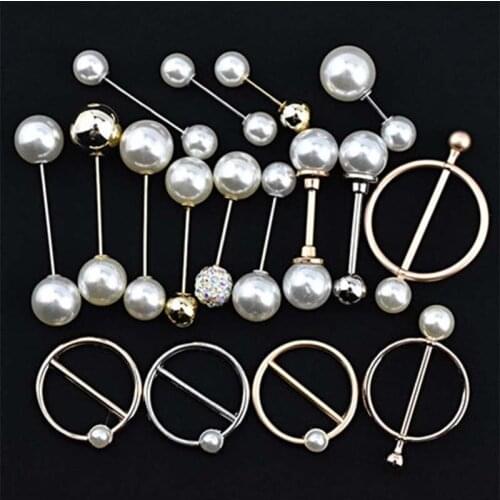 1pc Pearl decorative button womens jacket pearl pin buckle metal ring buckle double head bead buckle