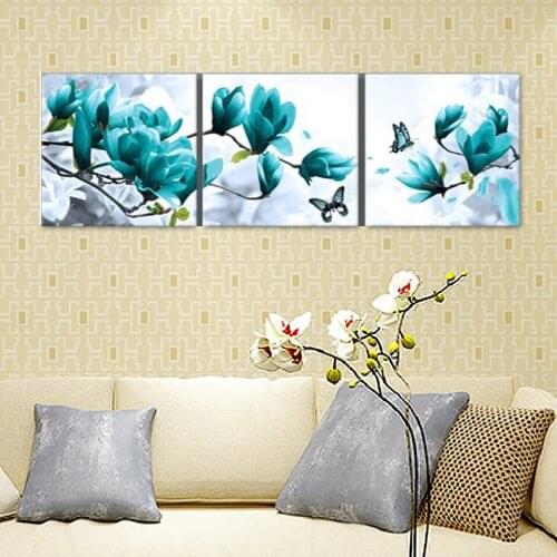 3 pieces of new DIY diamond painting full square diamond embroidery triptych magnolia butterfly diamond mosaic home decoration
