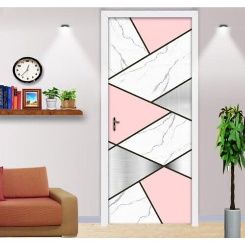 3D Geometric Marble Waterproof Self-adhesive Door Sticker Wall Decals Modern Living Room Bedroom Door Decoration Mural Wallpaper