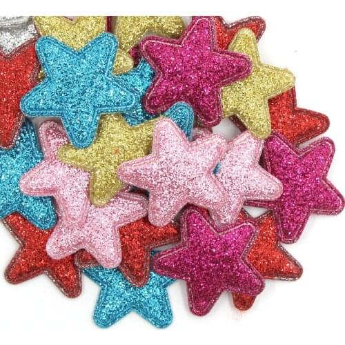 50Pcs Multicolor Star Patches Glitter Paded Fabric Sequin Appliques Patches For Clothes/Childrens Hair Clip DIY Accessories