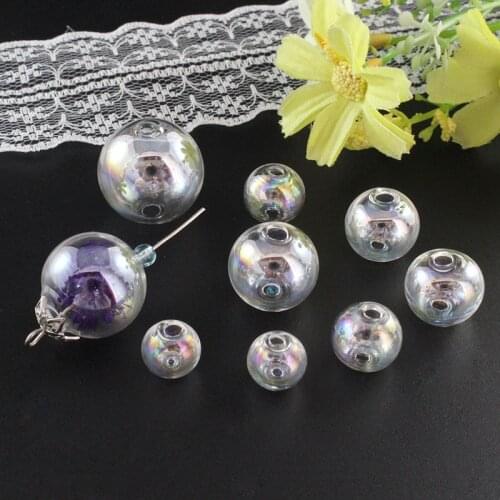 8PCS 10/12/14/16/18/20/25/30MM AB Color Hand blown Glass Ball With Opening hole on both ends necklace Pendant Diy finding