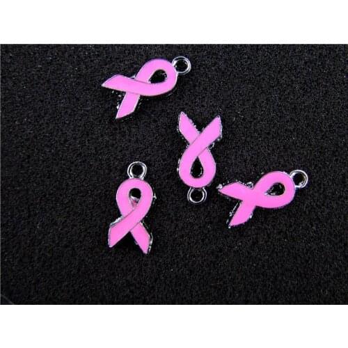 AE571 Mix Color 20Pcs Alloy Metal Enamel Pink Ribbon Charms Pendants 20x10mm