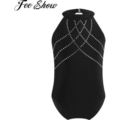Ballet Leotard For Girls Kids Halter Neck Sleeveless Crystal Adorned Dance Gymnastics Leotard Performance Ballerina Dance Wear
