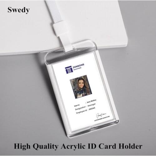 Acrylic ID Card Badge Holder Case Vertical Name Badge Holders Plastic ID Credit Card Protector With Lanyard