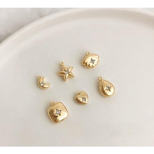 Gold-coated double-sided micro-inlaid zircon three-dimensional geometric shape pendant diy bracelet necklace pendant
