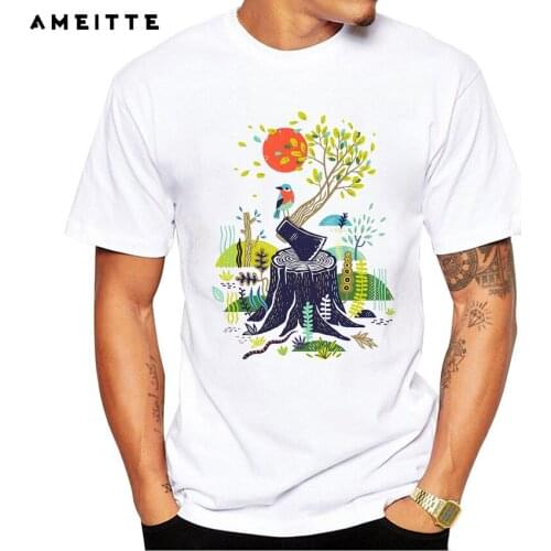 AMEITTE Creative Nature Design T-Shirt Fashion Bird/Floral/Tree tshirt Mens Hipster White Print Geek Style Streetwear Tee Tops