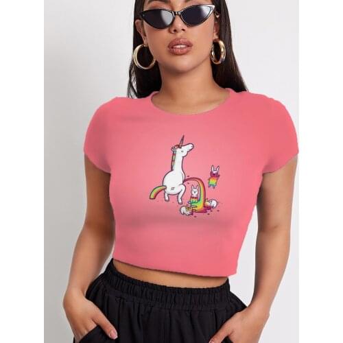 3d Tshirt Unicorn T shirt Women Animal Navel Bare Rainbow T-shirts 3d Harajuku Tshirts Casual Short Sleeve Hip Hop Short Slim