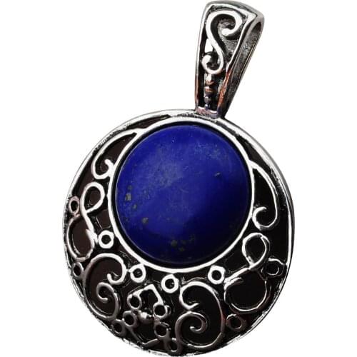 Hot Sales Plated 40MM Alloy 20MM Semi Precious stone Lapis Lazuli Pendants for women Long Charms Jewelry Necklace