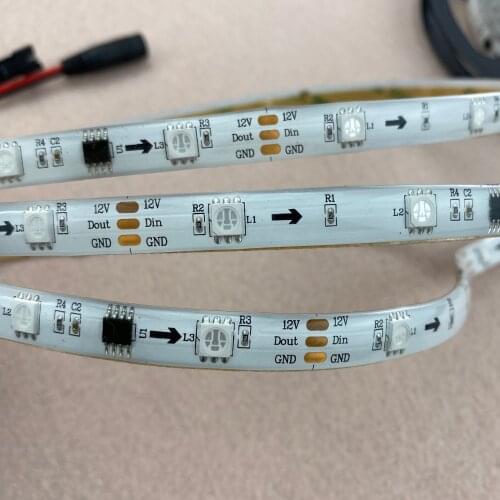 IP65 WHITE PCB WS2811 30leds/m(10pixels/m) DC12V led pixel strip;5m long;waterproof by silicon coating