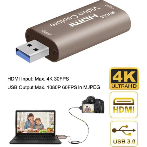 4K Video Capture Card USB 3.0 USB2.0 HDMI Video Grabber 1080P 60FPS Recorder for PS4 Game DVD HD Camera Recording Live Streaming