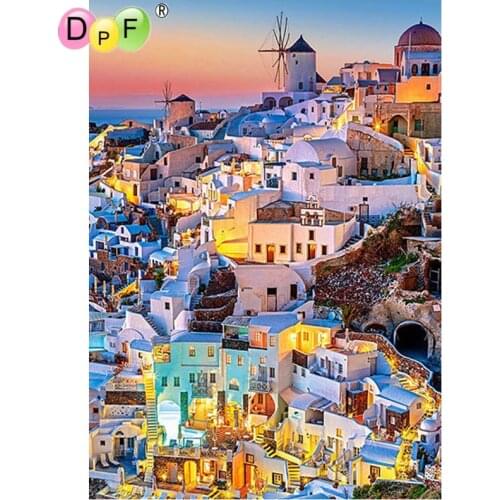 DPF DIY Santorini 5D square diamond painting cross stitch crafts diamond embroidery wall painting home decor mosaic