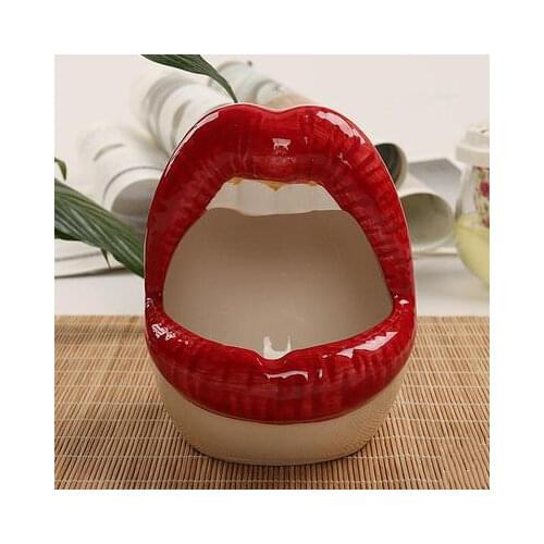Ceramic Ashtray Planter Cute Cartoon Ashtray Lips Creative Personality Trendy Mouth Fashion Home Mini Send Boyfriend Gift Cigare