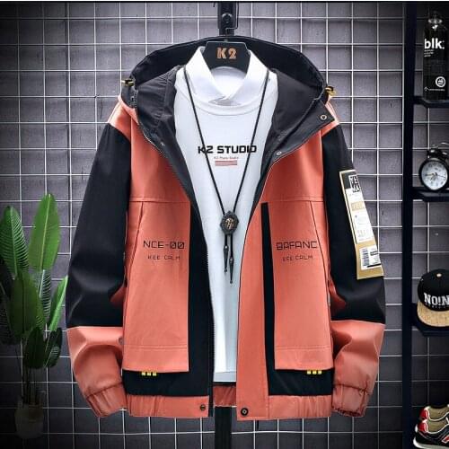 Casual Mens Cargo Jacket Printed Hooded Bomber Jacket Mens Hip Hop Streetwear 2021 Spring Autumn Men Coat Windbreaker Oversized