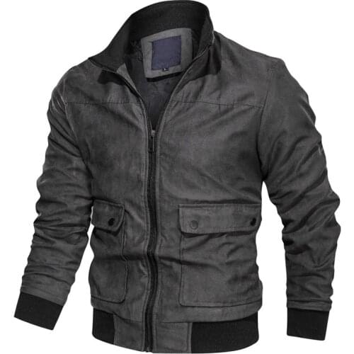 New Military Jacket Men Stand Collar Multi-Pocket Suede Jacket Slim Fit Mens Bomber Jacket Casual Motorcycle Coat