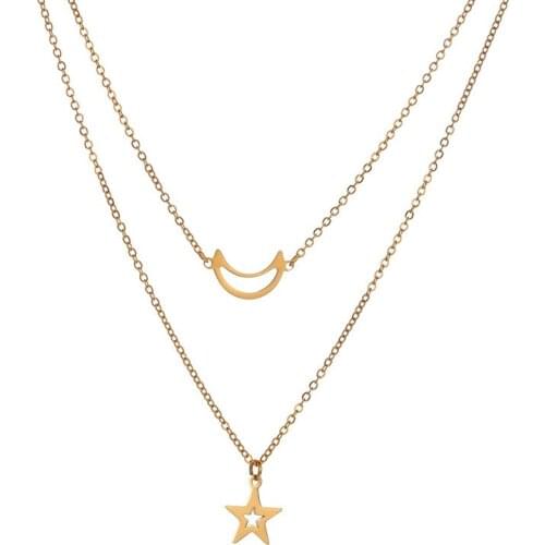 Stainless Steel Sweater Moon Star Fashion Gold Clavicle Chain Metal Necklace SNE210056