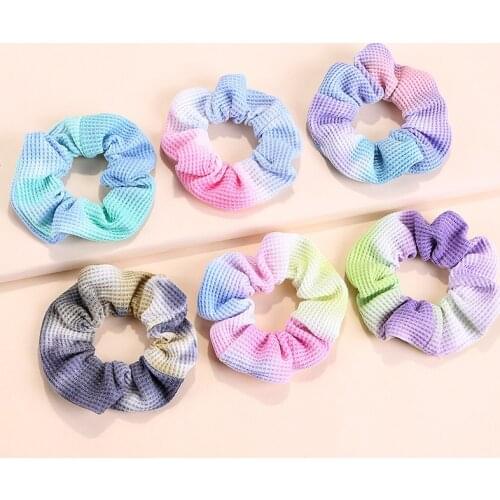 Fashion Women Girls Solid Tie-dye Waffle Cotton Knitting Hair Scrunchies Soft Elastic Rubber Band Hair Tie Hair Accessories