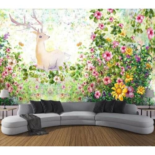 Papel de parede Nordic garden forest elk hand drawn 3d wallpaper mural,iving room tv wall bedroom wall papers home decor
