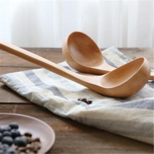 Natural Wooden Spoon Large Soup Spoon Ladle Long Handled Kitchen Cooking Spoon Dinnerware Serving Tools Wooden Cooking Utensils