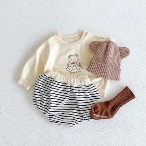 2021 New Baby Boy Bear Print Sweatshirt + Pp Pants 2pcs Casual Clothes Set For Girls Kids Long Sleeve Suit Cute Cartoon Clothing