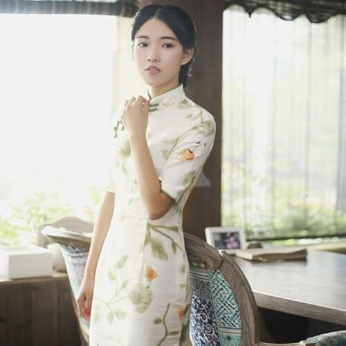 Half meter flower print cotton linen fabric for dress shirt cheongsam summer garment T814