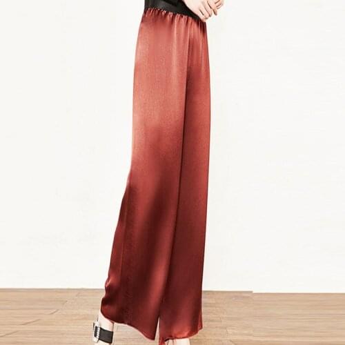 Luxury Japan Three Acetate Satin Silky Silk Wide Leg Pants Straight Trousers Female Summer Elastic Waist High-Waisted Drape