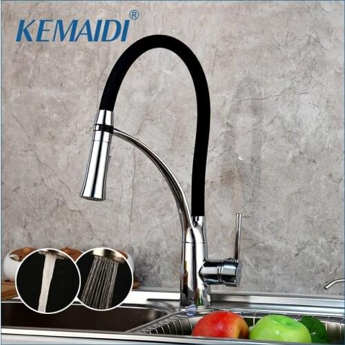 KEMAIDI Solid Brass LED Kitchen Faucets Chrome Mixer Faucet Adjustble Single Handle Pull Down Deck Mounted Crane for Sinks