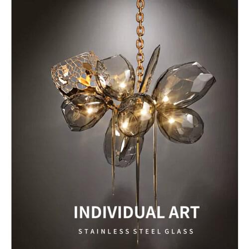 Luxury Villa Glass Shades Led G9 Chandelier Living Room Stairs Art Metal Chandelier Lighting Chain Hanging Lamp Lustre Fixtures