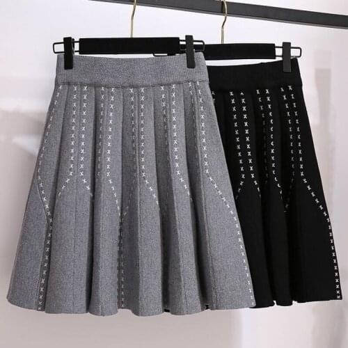 90s Vintage Sexy Skirt Black Women Autumn Winter Elastic Waist Falda Japanese Style Harajuku Pleated Knitted Mini Skirts Kawaii