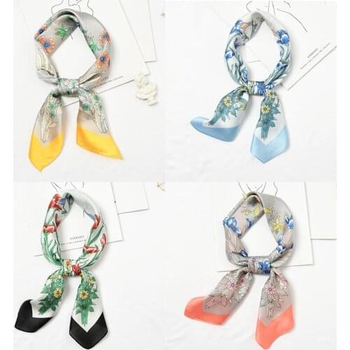 Yishine Wholesale 20pcs 4 Colors Multifunction Casual Flowers Women Satin Wraps Scarves Shawl Polyester Silk Scarf Handkerchief
