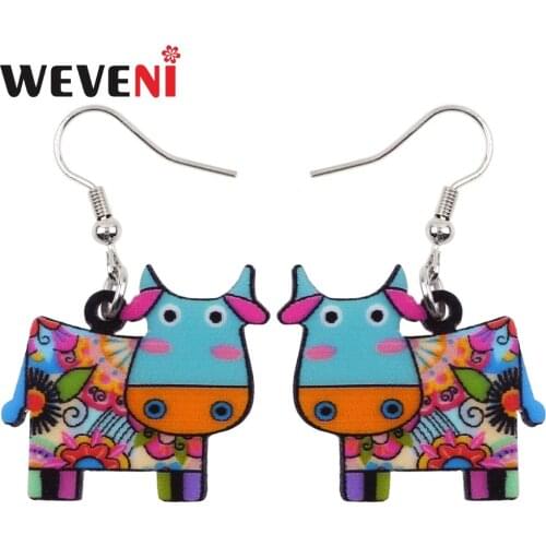 WEVENI Fashion Big Long New Acrylic Drop Dangle Anime Cow Cattle Earrings Unique Style Fashion Jewelry For Girls Women Teen Gift