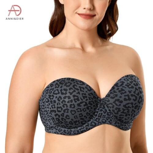 Womens Floral Underwire Contour Multiway Full Coverage Strapless Bra Plus Size Slightly Padded Leopard