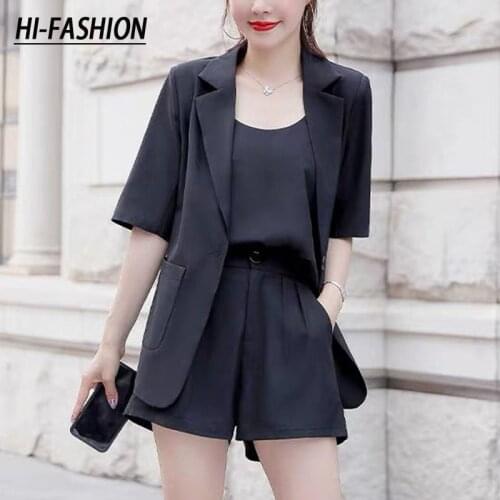 Female High Street Summer Casual Blazer Shorts Set Business Office Ladies Blazer Set Two Piece Women Blazer Suit