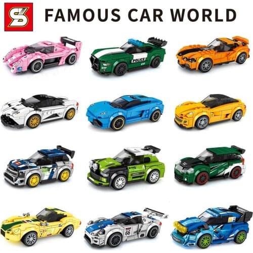 Famous Cars Series Super Speed Champions City Racer Vehicle DIY Moc Sets Model Building Block Bricks Car Toy for Kids