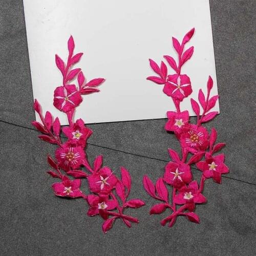 1Pair/2pcs Iron on White/Rose/Green/Yellow Embroidery Motif Venise Lace Applique Trim Lady Dress Decoration DIY 24X12cm BD0464