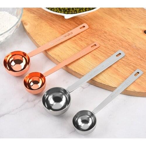 2pcs Coffee Measure Scoop Rose Gold Silver Coffee Milk Powder Ice Cream Spoon 15ml 30ml Kitchen Stainless Steel Accessories