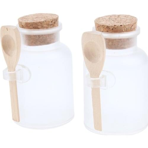 2x Wood Spoon Plastic Bottle Cork Jar Packaging Bottle ABS Bath Salt Bottle