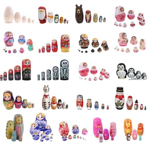 5pcS Unfinished Wooden Blank Unpainted Russian Nesting Dolls Kids DIY Crafts