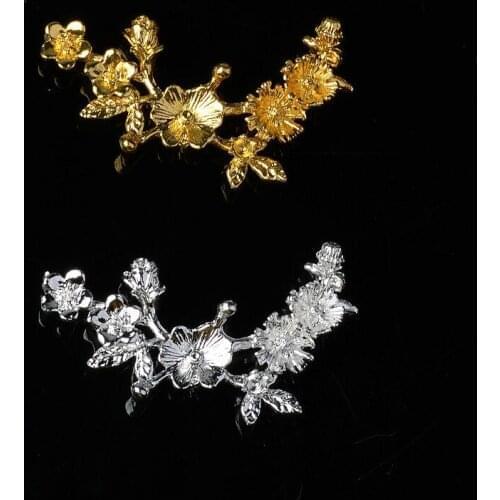 50pcs 26*45mm Gold/silver Color Alloy Material Flower Charms Big Leaf Branch Pendant Fit For DIY Wedding Head Women Jewelry
