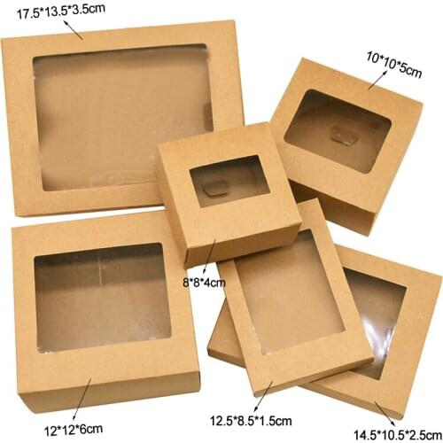 6Pcs Kraft Paper Cookie Candy Box PVC Window for Wedding Christmas Gift Boxes Packaging Decoration Birthday Party Supplies