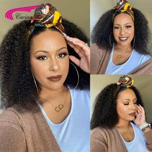 Afro Kinky Curl Headband Glueless 150Density Wigs For Black Women Human Hair Wigs Brazilian Half Wigs for Women With Headband