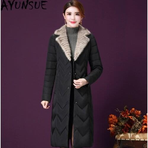 AYUNSUE Long Womens Down Jacket Light Duck Down Coat Winter Real Mink Fur Collar Autumn Puffer Jacket 2020 X7701 KJ3482