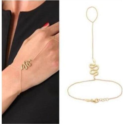 Free Shipping Multi Bangle Slave Serpentine Chain Link Interweave Finger Rings Hand Harness Bracelets Gold Pulseiras For Women