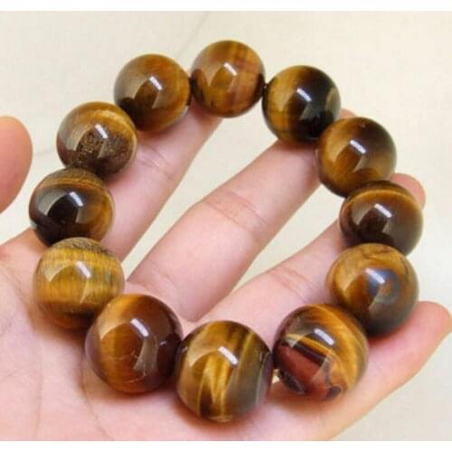 Luster 18mm Yellow Tigers Eye Stone Bracelet Brangle Gemstone Bead Stretch AAA